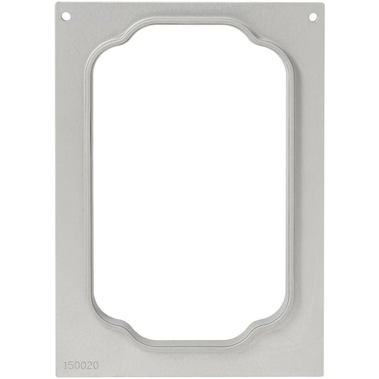 Eine praktische, robuste Kassette für PP-Schalen Take Away (1100-1750 ml) von Duni GmbH. Rechteckiger Metallrahmen mit abgerundeten Innenkanten, Befestigungslöcher an den oberen Ecken, Gravur "150020" unten links, offene Mitte. Packung mit 1 Stück.