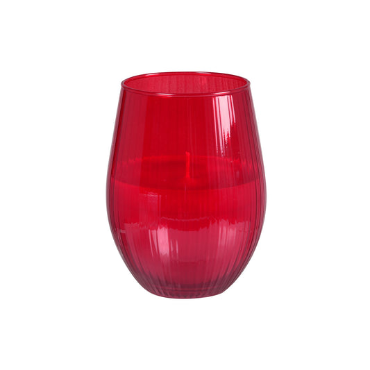 Das Kerzengläser Ritz von Duni GmbH ist ein rotes, geripptes Glas (12,5 cm, Ø76 mm), das sich ideal als elegante Tischdekoration eignet. Es hat eine runde Form und ist mit einer passenden Kerze vor weißem Hintergrund abgebildet. Die Packung enthält 1 Stück.