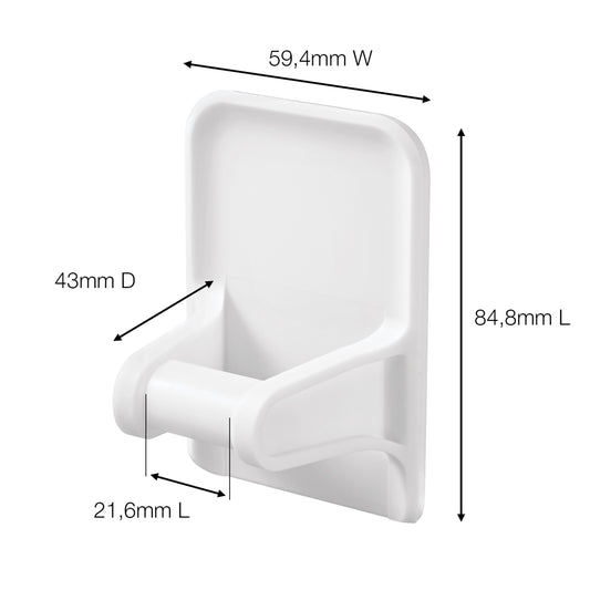 Der Command™ Sprühflaschenaufhänger 17009 von 3M Deutschland GmbH ist ein weißer, wandmontierter Halter mit einem schlichten rechteckigen Design (59,4×84,8×43mm; untere Front: 21,6mm), ideal als platzsparender Aufhänger für jeden Raum.