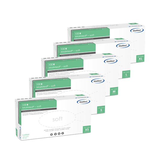 MaiMed-zachte latex onderzoekshandschoenen, niet-steriel, gepoederd, 100 stuks/doos