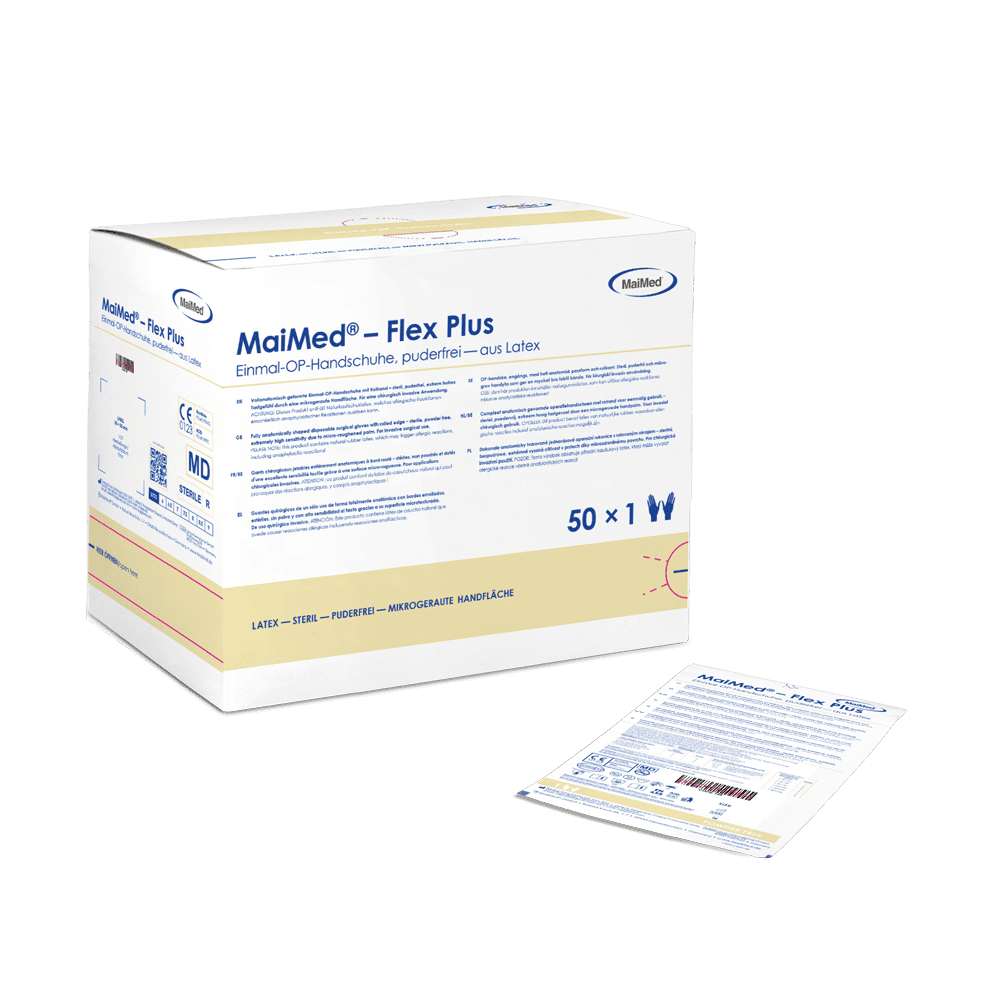 MaiMed-Flex Plus PF-steriele poedervrije latex operatiehandschoenen, 50 paar/doos