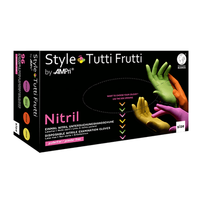 AMPri Style Tutti Frutti nitrilhandschoenen, poedervrij, diverse kleuren | Doos (96 stuks)