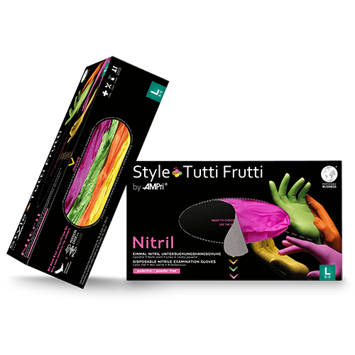 AMPri Style Tutti Frutti nitrilhandschoenen, poedervrij, diverse kleuren | Doos (96 stuks)