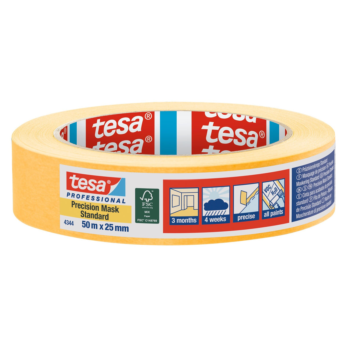 tesa Professional 4344 Präzisionskrepp Standard, orange 50 m x 25 mm