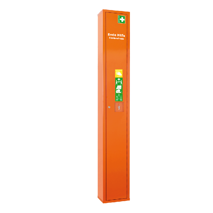 Stehschrank Erste-Hilfe-Trage orange leer