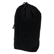 A DEISS 6504 wiederverwendbarer Abfallsack (700x1100 mm, schwarz) von EMIL DEISS KG steht aufrecht vor weißem Hintergrund, mit rechteckigem Frontfeld und seitlichem Tragegriff. Verpackt im Karton mit 50 Packungen.