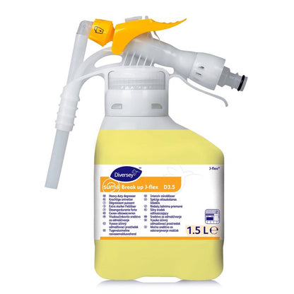 Een 5-liter jerrycan Diversey Suma Break up D3.5 vetoplosser, aluminiumveilig van Diversey Deutschland GmbH & Co. OHG, ideaal voor de effectieve keukenreiniging en veilig voor gebruik op aluminiumoppervlakken.