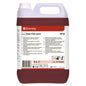 Een 5-liter jerrycan Diversey TASKI Sani Cid conc Sanitairreiniger (hoogconcentraat op basis van citroenzuur) van Diversey Deutschland GmbH & Co. OHG; rode vloeistof, gedetailleerd etiket, ideaal voor het verwijderen van kalkaanslag.