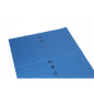 Een vlakke, blauwe kunststof folie - zoals die van EMIL DEISS KG (GmbH + Co.) DEISS 10122 - 900x1100x0,07 mm blauw (doos, 200 verpakkingen) - toont zwarte recycling-/waarschuwingssymbolen en het getal 65 op een effen witte achtergrond; ideaal voor afvalverwerking.