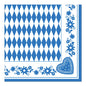 De PAPSTAR servetten 1/4-vouw, 40x40 cm blauw, "Bayrisch Blau" van PAPSTAR GmbH hebben een blauw-witte ruitmidden met blauwe bloemen- en hartborder - ideale Beierse servetten voor het Oktoberfest (50 stuks).