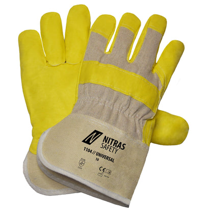 NITRAS UNIVERSAL, kunstleren handschoenen, natuurlijke kleur / geel, EN 388 katoen | Pakket (12 paar)