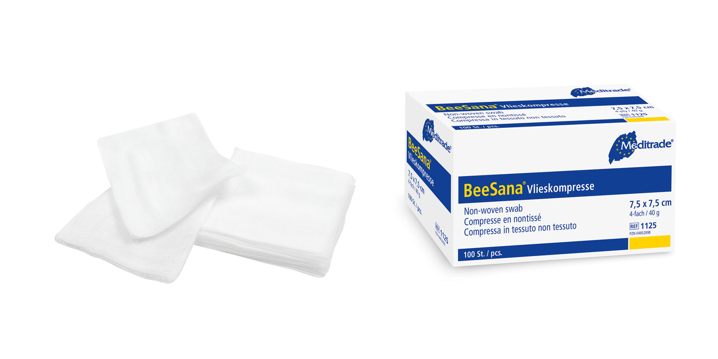 BeeSana® vlieskompres, niet-steriel, 4-voudig, 40 g, 7,5 x 7,5 cm | Pak (100 stuks)