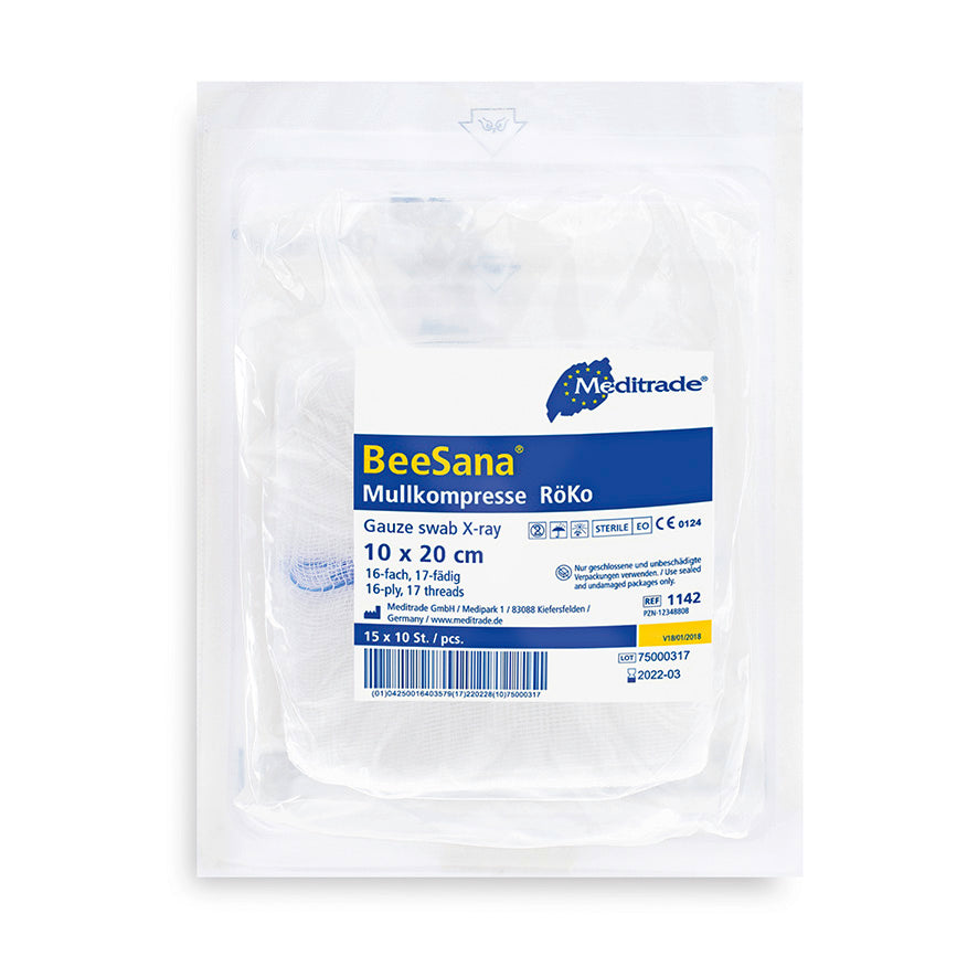 BeeSana® gaaskompres, RöKo, steriel, 16-voudig, 10 x 20 cm, 10 stuks | Pak (150 stuks)