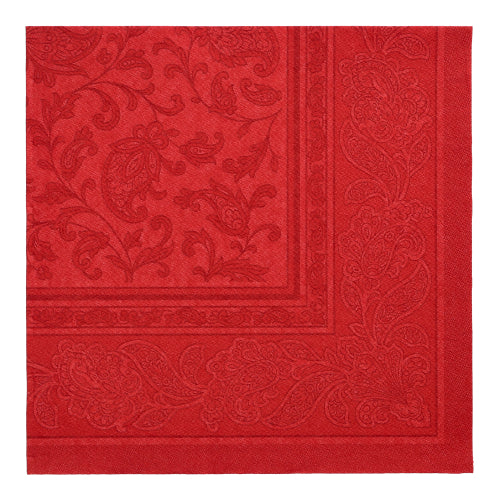 De PAPSTAR GmbH 50 servetten "ROYAL Collection" 1/4-vouw servetten (40 x 40 cm) in bordeaux tonen een subtiel paisley- en bloemenpatroon met decoratieve randafwerking.