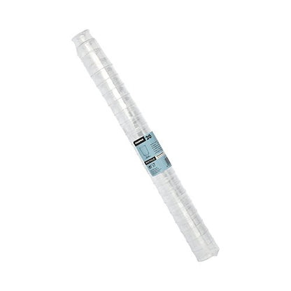 De Starpak 20 steelglazen voor witte wijn van glashelder PS in praktische cilindrische verpakking met blauw-wit etiket overtuigen door elegant design - ideaal om dranken te serveren bij elk evenement.
