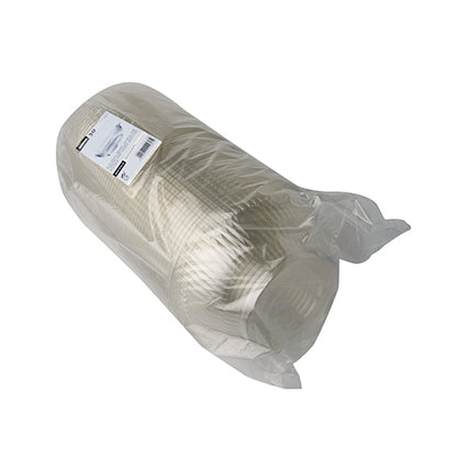 Eine versiegelte Kunststoffverpackung enthält einen Stapel durchsichtiger, runder Starpak 50 Salatschalen R-PET-Becher mit weißem Seitenetikett und bietet so eine umweltfreundliche Option für Ihre Zusammenkünfte.