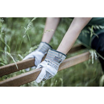 NITRAS SPLIT MASTER, koeiensplitlederen handschoenen, groen/rood/gele strepen/grijs