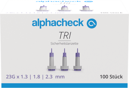 Alphacheck TRI veiligheidslancetten 23G | Pak (100 stuks)