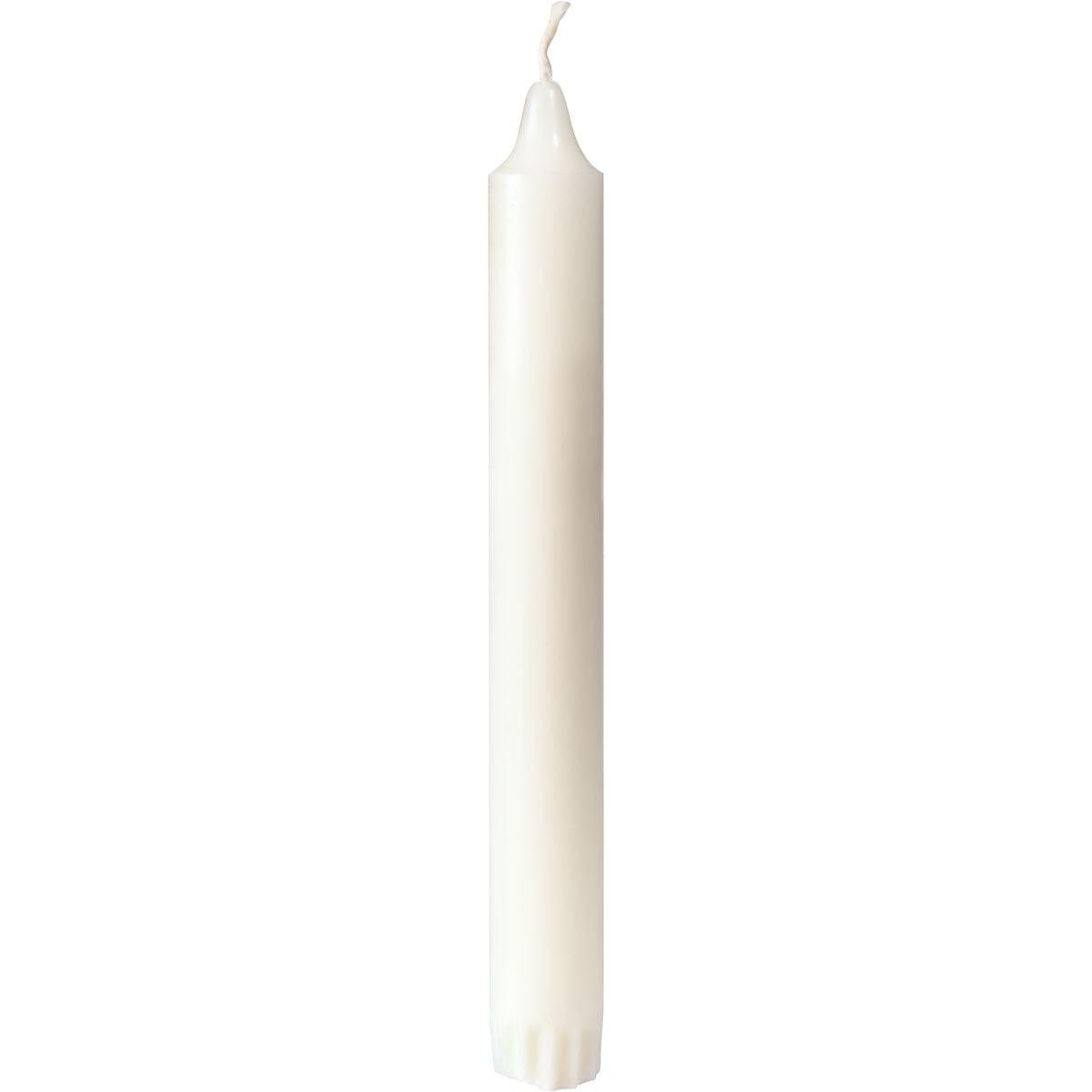 Een verpakking met 30 witte kroonkaarsen (200x22 mm, 100% stearine, 7 uur brandduur) van Duni GmbH staat rechtop voor een witte achtergrond.