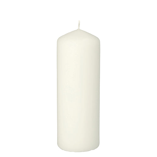 Een Starpak stompkaars met extra lange brandduur (Ø 60 mm, 165 mm, wit) staat rechtop voor een witte achtergrond en biedt langdurig kaarsplezier.
