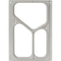 De cassette DF10/20 van Duni GmbH is een rechthoekig metalen frame voor drie PP menuschalen (490/370/200 ml) met een trechtervormige opening bovenaan en twee afgeronde rechthoeken onderaan. Schroefgaten omzomen de randen. Verpakking: 1 stuk.