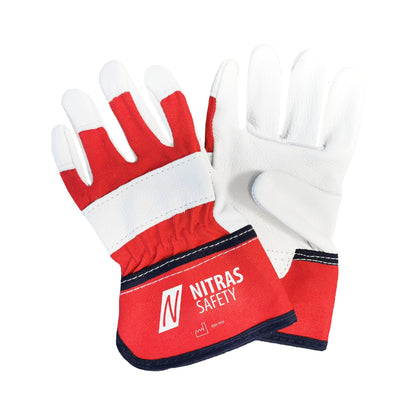 NITRAS leren handschoenen voor kinderen, rood/grijs