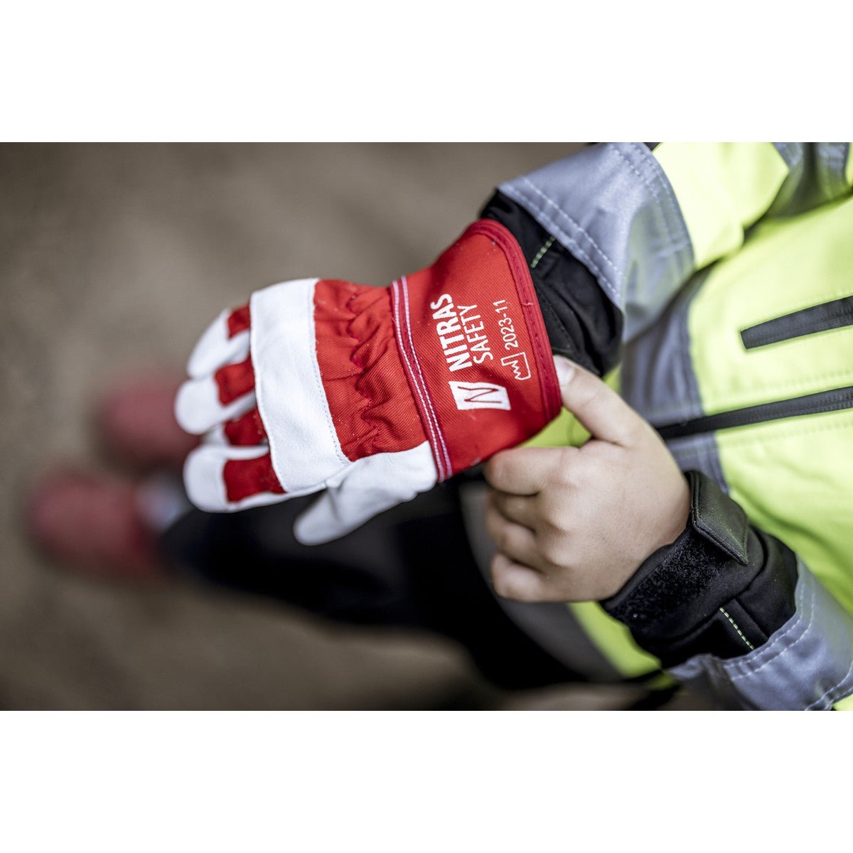 NITRAS leren handschoenen voor kinderen, rood/grijs
