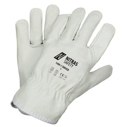 NITRAS DRIVER, handschoenen van volnerf rundleer, grijs