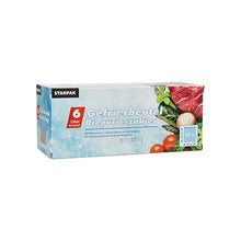 Starpak 45 Gefrierbeutel, LLDPE, 6l (46cm x 30cm), transparent, in Faltschachtel. Die Verpackung zeigt Gemüse und rohes Fleisch sowie deutschen und niederländischen Text. Enthält 45 Beutel zur Gefrierschrankaufbewahrung.