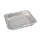 De Starpak 3 Gastronorm-container is een rechthoekige wegwerpschaal van aluminium (3,4 l, 5 x 26,2 x 32,2 cm), ideaal voor het bewaren van voedsel of als GN-container. Afbeelding leeg op een witte achtergrond. 3-pack in krimpfolie.