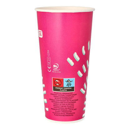 Der Starpak 50 Trinkbecher für Kaltgetränke (0,5 l, rosa, Ø 8,97 cm, 16,83 cm) aus Pappe mit weißen Markierungen und mehrsprachigem Text sind ideal für Partys; Jedes Set enthält 50 Becher.