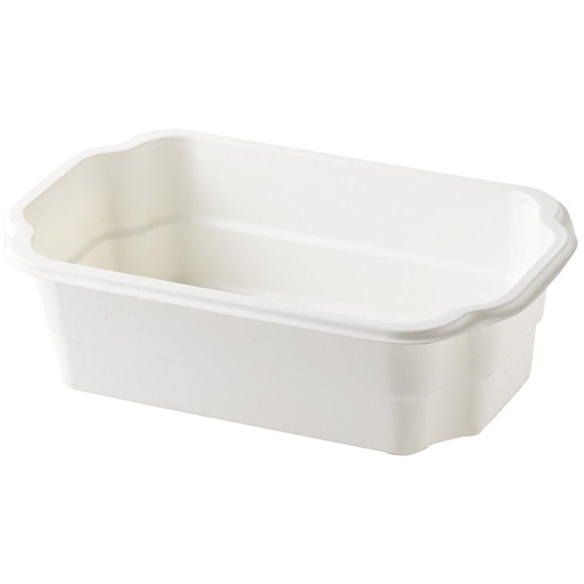 De Duni GmbH PP-schaal Take-Away Wit PP 250x159 is een rechthoekige, witte container met licht afgeronde randen en een vlakke bodem, schuin getoond om de binnenkant en twee zijkanten te laten zien - perfect voor gebruik als take-away verpakking.