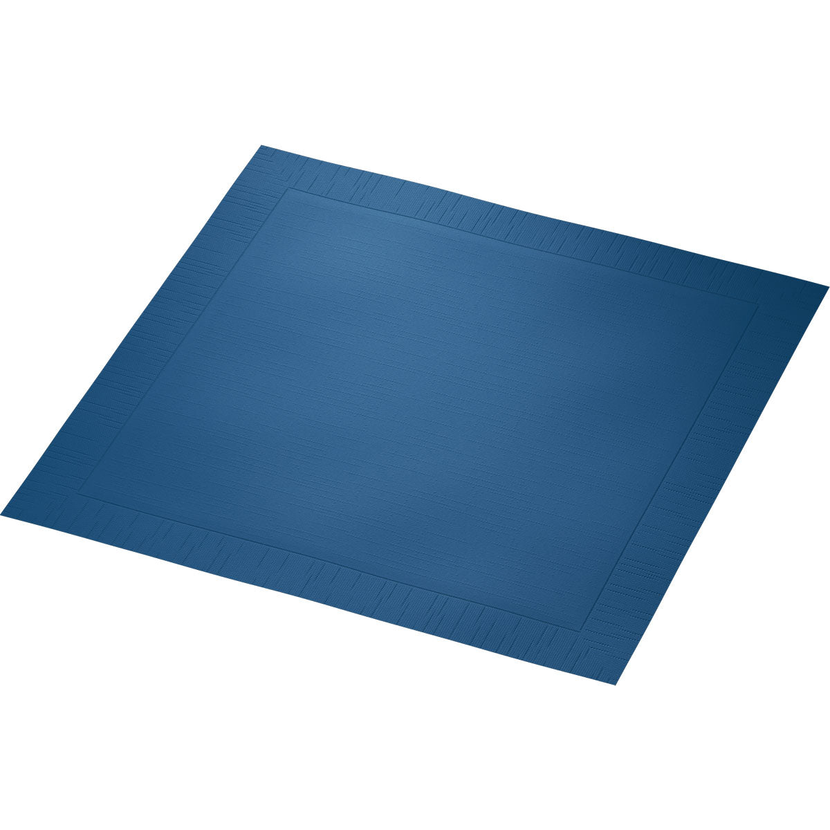 Een blauw Klassikservietten 40 x 40 cm 4-laags, geperst 1/4 vouw van Duni GmbH, met gestructureerde rand en glad midden, afgebeeld op witte achtergrond.