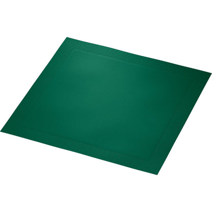 Een vierkant, donkergroen 40 x 40 cm groot placemat van papier met subtiel geperste rand, afgebeeld op wit. Ideaal om te combineren met de Klassikservietten 40 x 40 cm 4-laags, geperst 1/4 vouw servetten van Duni GmbH voor een elegante tafelsetting.