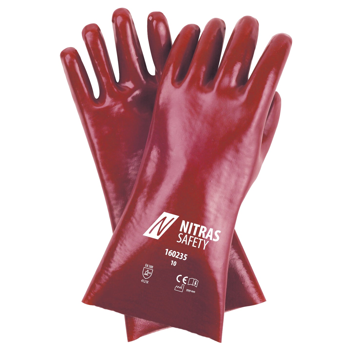 NITRAS PVC-handschoenen, rood, EN 388 katoenen jersey | Pakket (12 paar)