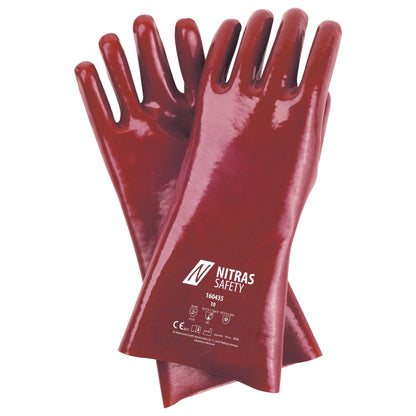 NITRAS handschoenen voor chemische bescherming, rood, EN 388, EN ISO 374 katoenen jersey | Pakket (12 paar)