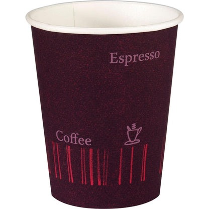 Die Duni GmbH Becher "COFFEE QUICK" Bedruckt PAP/PE (50 Stück) sind kleine, auslaufsichere Einwegbecher im kastanienbraunen Kaffeedesign - ideal für Coffee to go Momente.