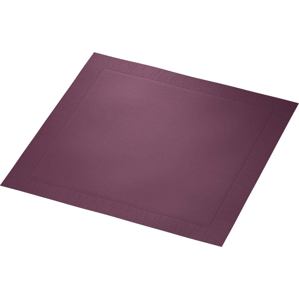 Het Duni GmbH Klassikservietten 40 x 40 cm 4-laags, geperst 1/4 vouw is een vierkant paars placemat met gestructureerde rand en glad midden, ideaal voor de elegant gedekte tafel. Gefotografeerd op witte achtergrond.