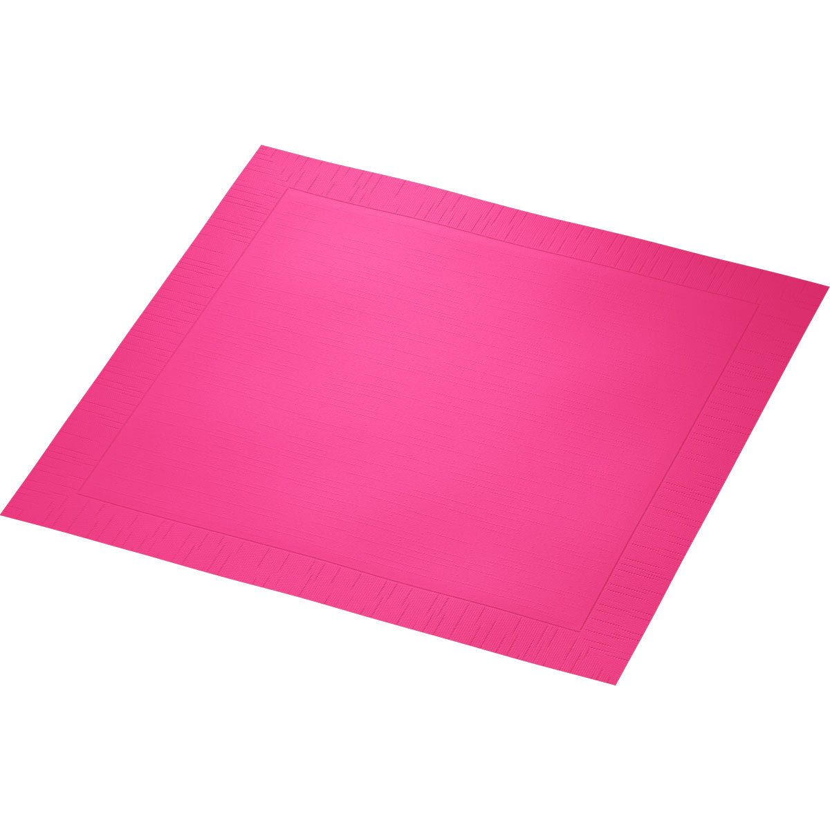 Een Duni GmbH Klassikservietten 40 x 40 cm, 4-laags, geperst 1/4 vouw servet in felroze ligt plat op een witte ondergrond en toont zijn gestructureerde rand en het gladde midden.