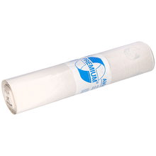 Eine Rolle EMIL DEISS KG (GmbH + Co.) Müllsäcke, Modell DEISS 16709, 575x1000 mm, weiß mit "PREMIUM" auf dem Etikett. Die Packung enthält 25 Stück.