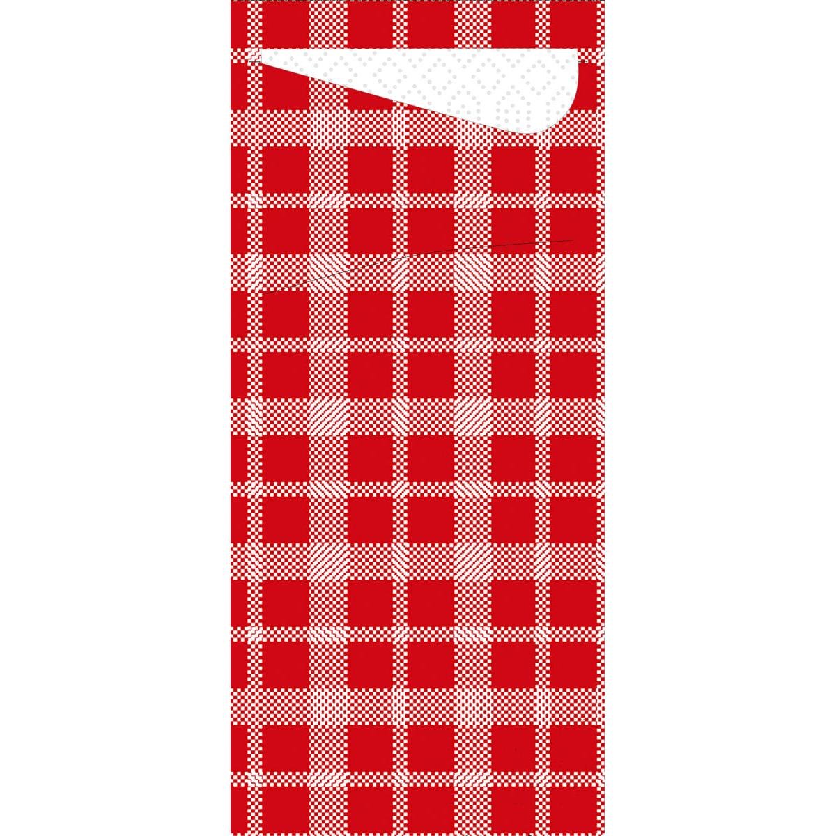 Een wit Nike-Swoosh-logo verschijnt op een rood-wit geruite achtergrond, die doet denken aan de klassieke Sacchetto Zelltuch 190 x 85 mm van Duni GmbH.