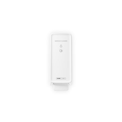 De CWS PureLine Surface Cleaner Toilet (verpakking, 1 stuk) van CWS is een witte wanddispenser met minimalistische symbolen voor hygiënische reiniging en effectieve verwijdering van bacteriën tegen een eenvoudige witte achtergrond.