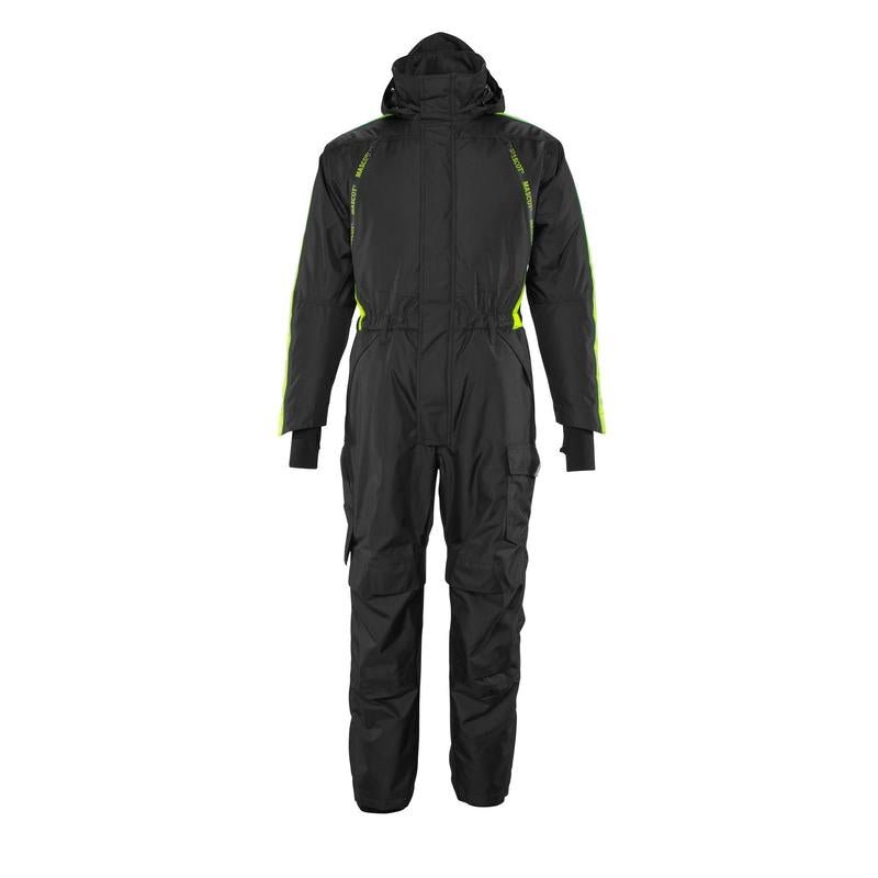 Overall met kniezakken, lichtgewicht wintercombinatie, zwart/fluo geel