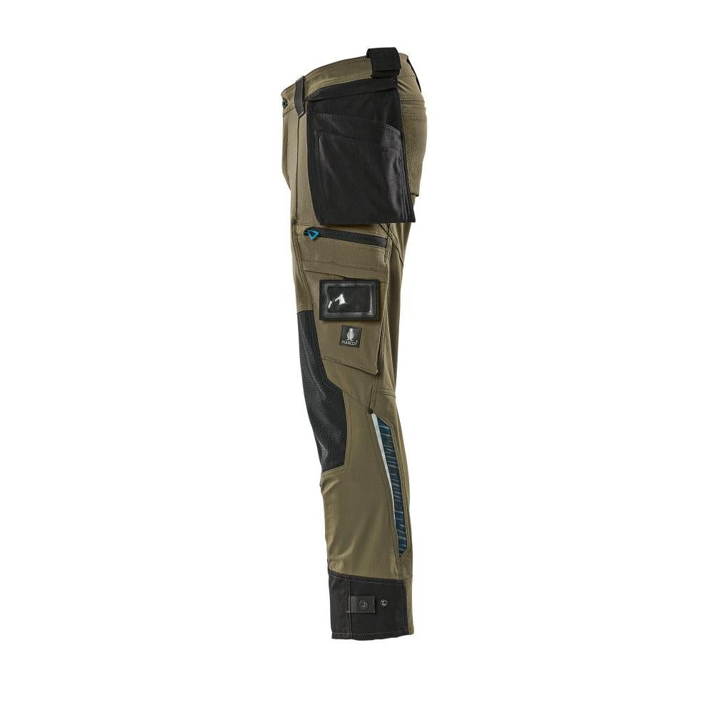 Broek met hangende zakken, stretchbroek, mosgroen