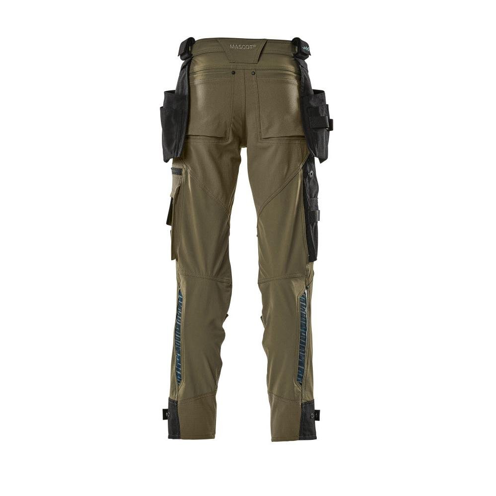 Broek met hangende zakken, stretchbroek, mosgroen
