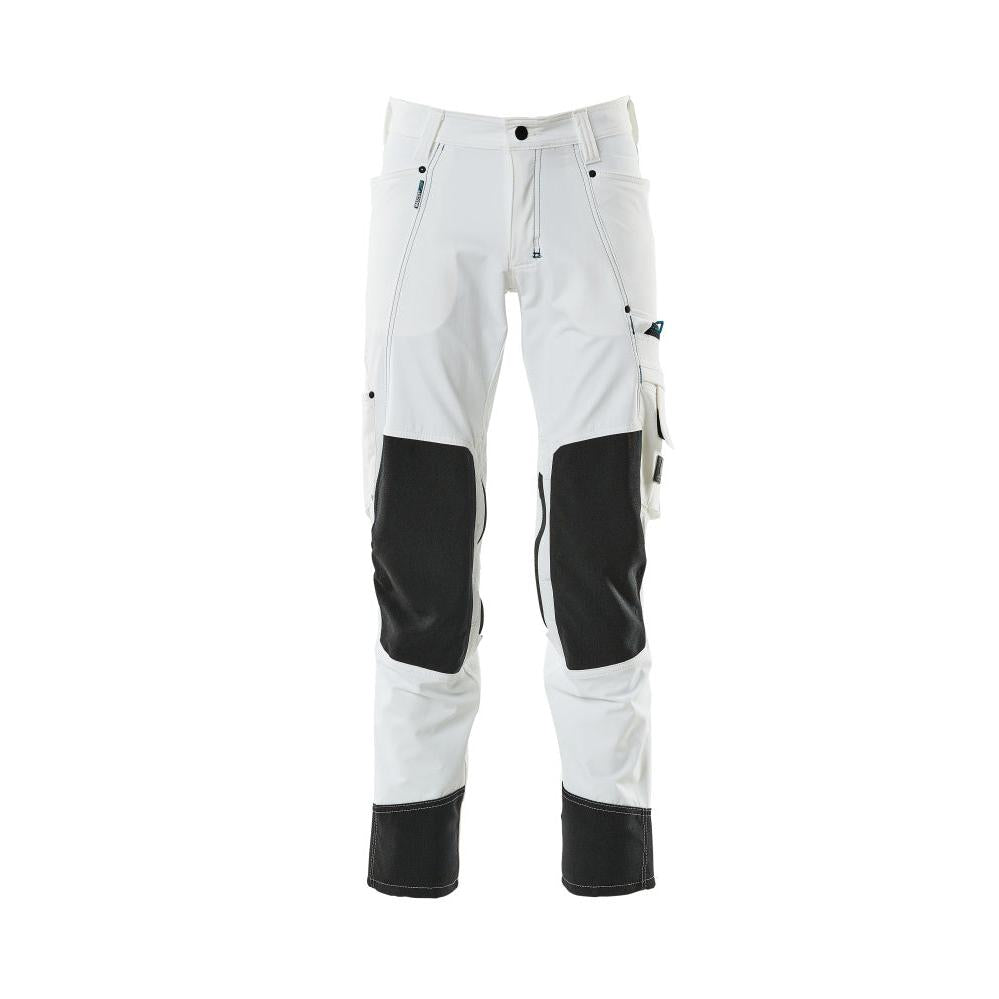 Broek met kniezakken, stretch, lichte broek, wit