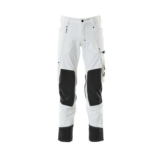 Broek met kniezakken, stretch, lichte broek, wit