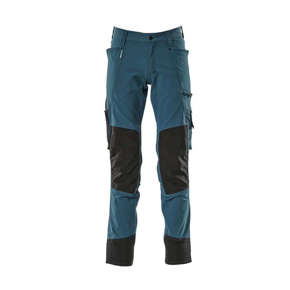 Broek met kniezakken, stretch, lichte broek, donker petroleum