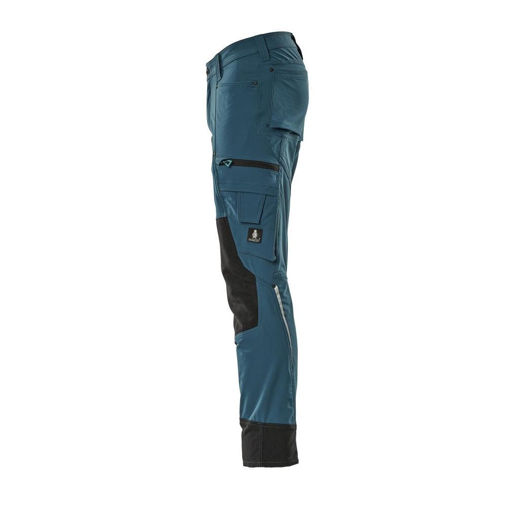Broek met kniezakken, stretch, lichte broek, donker petroleum