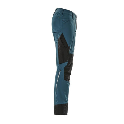 Broek met kniezakken, stretch, lichte broek, donker petroleum